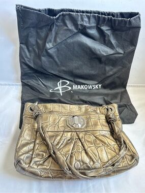B. Makowsky Metallic Bronze Croc-Embossed Shoulder Bag